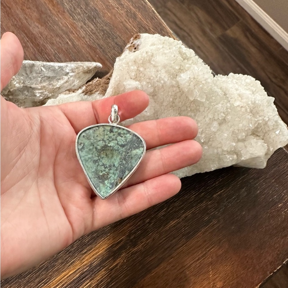 African Turquoise 925 Sterling Silver Plated Teardrop Pendant Blue Green Black - Picture 6 of 8